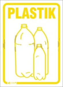 Naklejka na kosz do segregacji PLASTIK żółta/biała