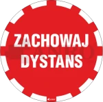 Oznaczenie podłogowe  ZACHOWAJ DYSTANS folia samoprzylepna CZERWONA/ŻÓŁTA