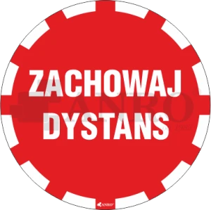 Oznaczenie podłogowe  ZACHOWAJ DYSTANS folia samoprzylepna CZERWONA/ŻÓŁTA