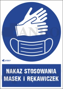 Oznaczenie NAKAZ STOSOWANIA  MASEK I RĘKAWICZEK PVC/Folia samoprzylepna