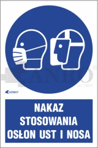 Oznaczenie NAKAZ STOSOWANIA OSŁON UST I NOSA PVC/Folia samoprzylepna 