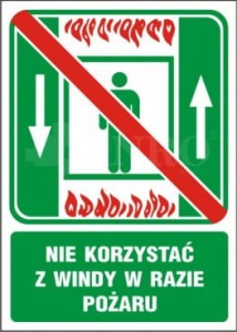 Znak NIE KORZYSTAĆ Z WINDY W RAZIE POŻARU PS fotoluminescencyjna 150x205 mm