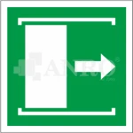 Znak DRZWI PRZESUWANE (W PRAWO ŻEBY OTWORZYĆ) FS/ PS z nadrukiem fotoluminescencyjnym 15x15