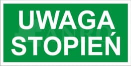 Znak UWAGA STOPIEŃ PS fotoluminescencyjna 150x300 mm
