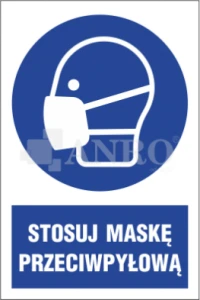 Znak STOSUJ MASKĘ PRZECIWPYŁOWĄ FS/ PVC 20x30