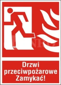 Znak  DRZWI PRZECIWPOŻAROWE ZAMYKAĆ LEWE FS / PS fotoluminescencyjna 150x205