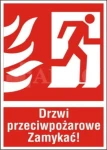 Znak  DRZWI PRZECIWPOŻAROWE ZAMYKAĆ PRAWE FS / PS fotoluminescencyjna 150x205