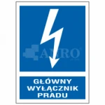 Znak GŁÓWNY WYŁĄCZNIK PRĄDU folia samoprzylepna 105x148