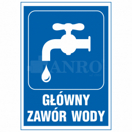Znak GŁÓWNY ZAWÓR WODY folia samoprzylepna 150x205