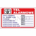 Znak TELEFONY ALARMOWE PVC płyta twarda 15x25