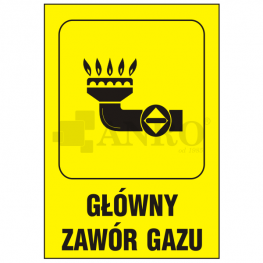 Znak GŁÓWNY ZAWÓR GAZU PVC płyta twarda 150x205