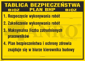 Znak TABLICA BEZPIECZEŃSTWA PLAN BHP 70x50/ 70x90 BiOZ