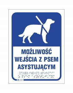 ZNAK PIES ASYSTUJĄCY Z NADRUKIEM W ALFABECIE BRAILLE'A